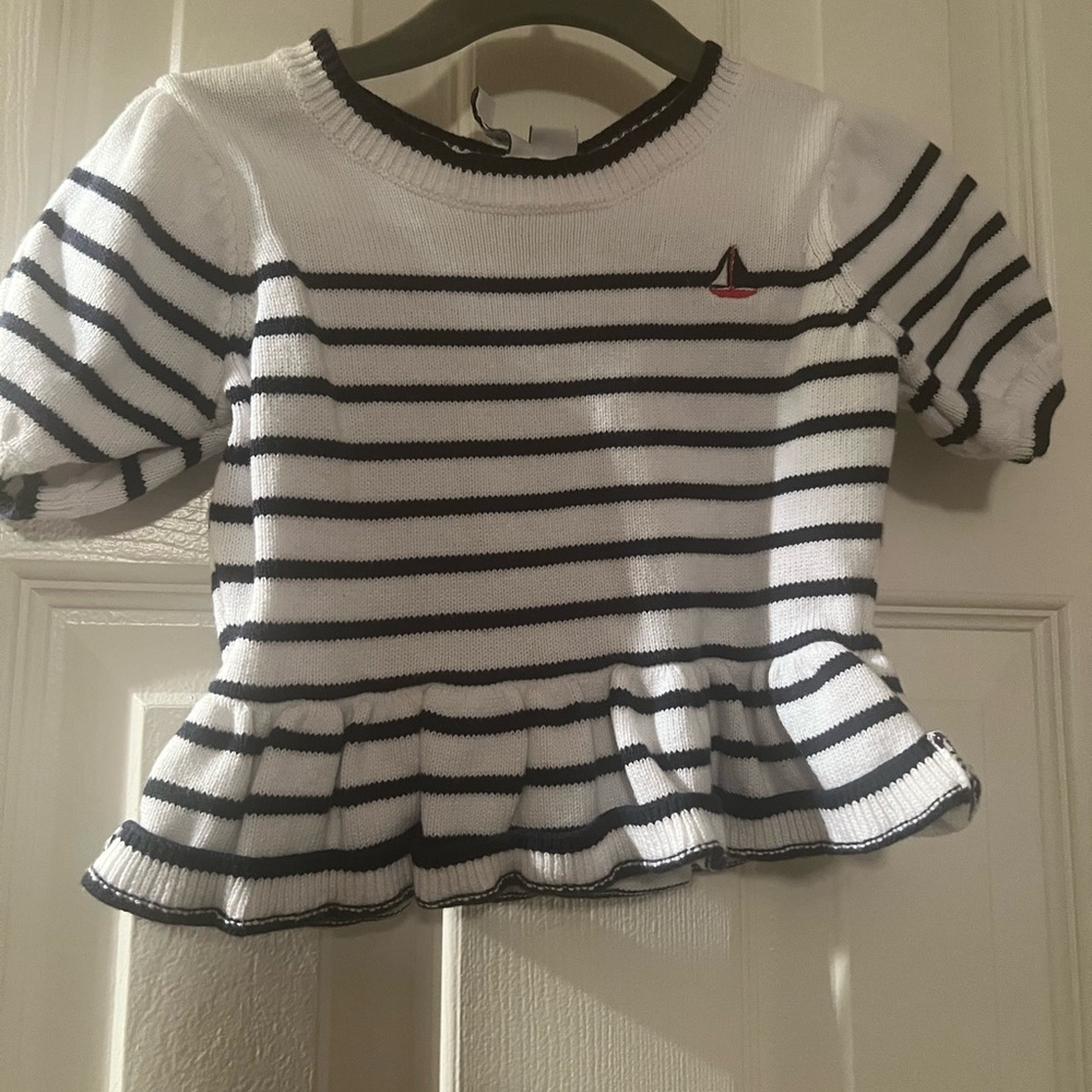 Janie and Jack Black & White Striped Peplum Sweater